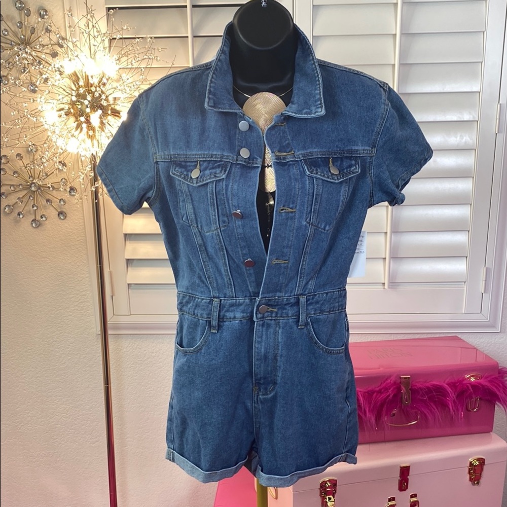Denim Short Sleeve Jumpsuit